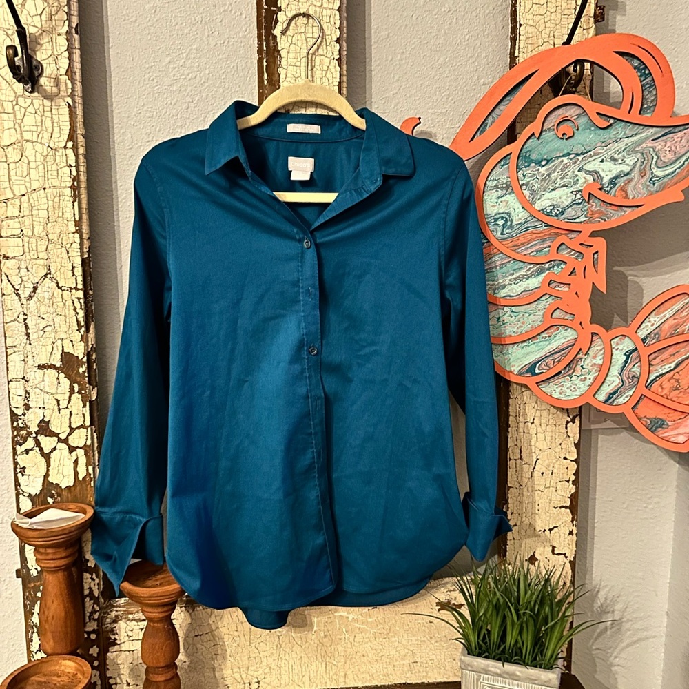 Chico's Blue No Iron Button Down Shirt
